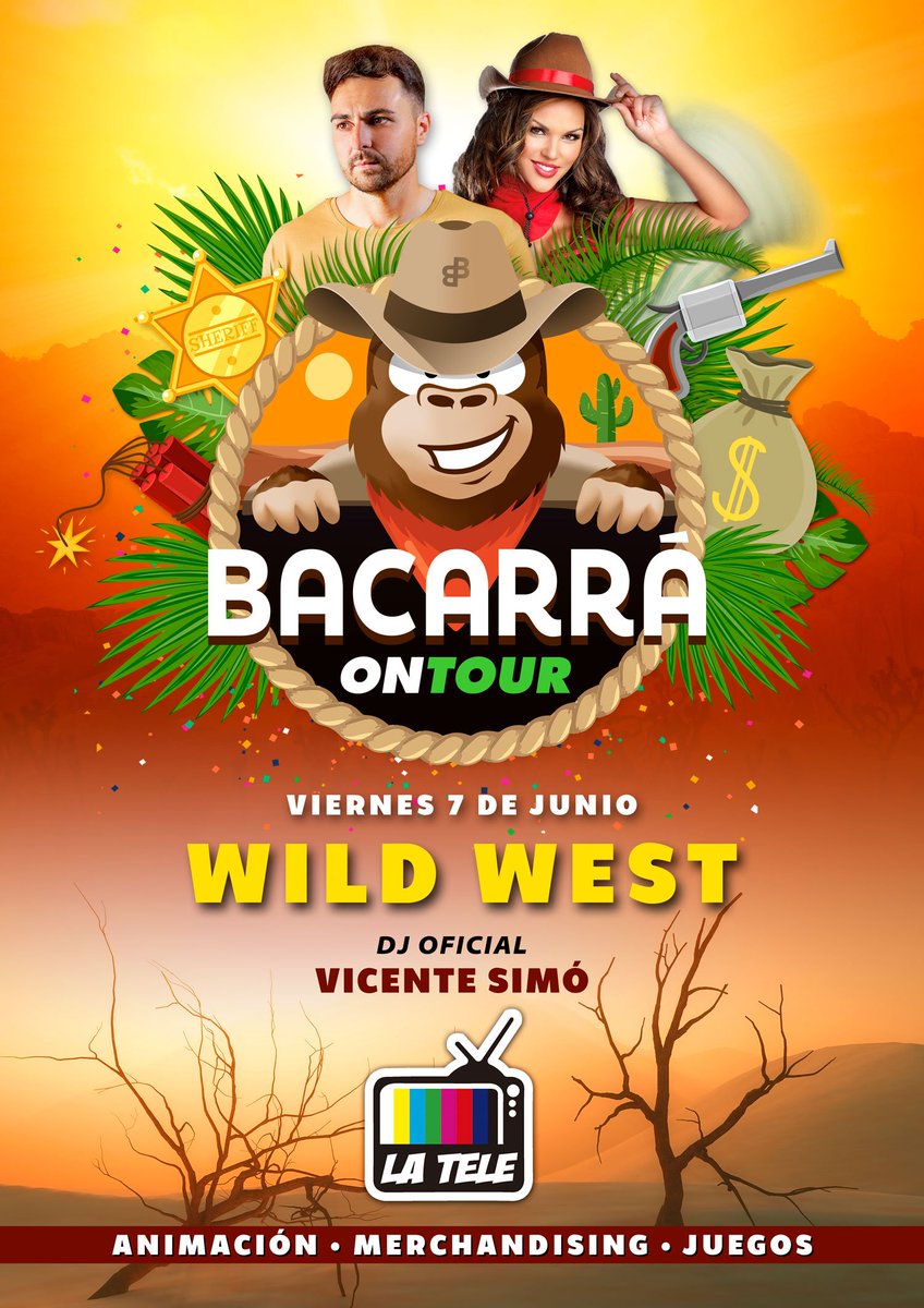 BACARRÁ ON TOUR ✈️🌎 llega a la Discoteca La Tele. 
El próximo #VIERNES viajamos hasta Puertollano con la mejor fiesta Wild West 💰🌵.

Contratación: ontour@lagranmanzana.com
#Bacarrá #Gandia #OnTour #Official #Party
#Gira2019 #HastaElAmanecer