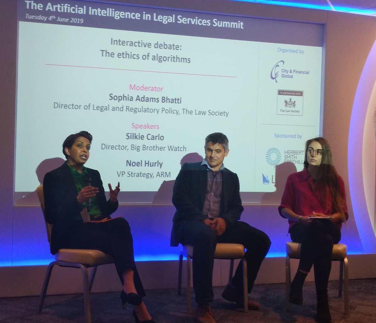 cfconferences's tweet image. Engaging debate on the ethics of algorithms with Silkie Carlo @bbw1984 and @Arm&apos;s Noel Hurly @cfconferences #AILegal #FairAlgorithms
