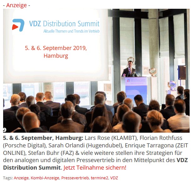 turi2's tweet photo. Anzeige: Beim VDZ Distribution Summit stellen u.a.Lars Rose (Klambt), Florian Rothfuss (Porsche Digital) und Sarah Orlandi (Hugendubel) ihre Strategien für den analogen und digitalen Pressevertrieb vor. Jetzt Teilnahme sichern! https://t.co/bhHLCY0LI9 https://t.co/b5CQ0fQEtE