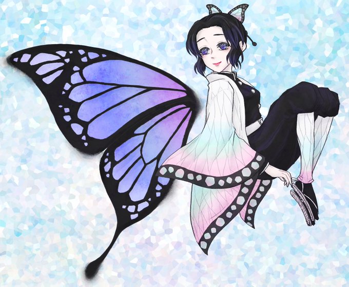 ミムラ*さんがTwitterに投稿した胡蝶しのぶ(鬼滅の刃)のイラスト。