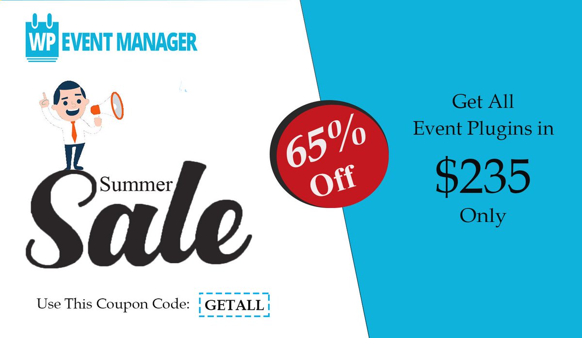 wp_eventmanager's tweet photo. Come on! It’s happening here - Get more with less. Summer sale, Flat 65% OFF!. Get all the Event Plugins just in $235. Use "GETALL" coupon code to get discount.
#wordpress #wordpressplugin #eventmanagement #wpeventmanager #faq #eventsale #wordpresssale
https://t.co/p5I2CULGRv https://t.co/BtU7a7VAJT