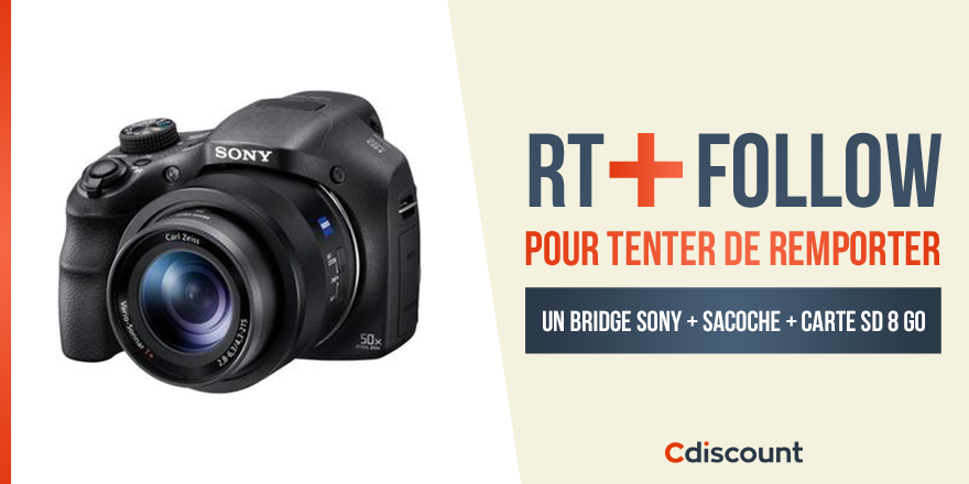 Cdiscount's tweet image. 🎁 #Concours

Un appareil photo numérique Bridge Sony à remporter ➡ bit.ly/2WgQoXE

🔸 Pour tenter de le gagner : RT + Follow @Cdiscount

☑️ TAS 11/06