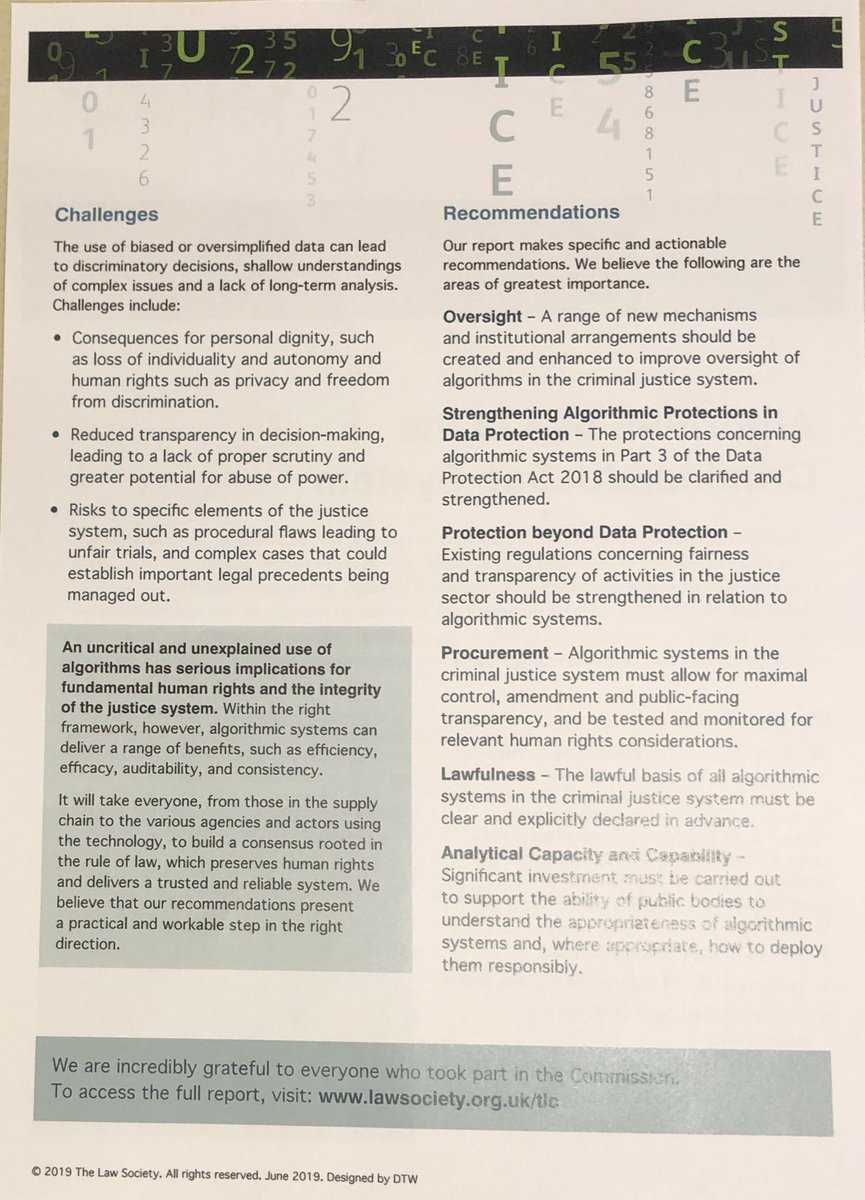 lsbu_law's tweet image. @TheLawSociety Alogorithm use in the Criminal Justice System Report #AILegal #FairAlgorithms