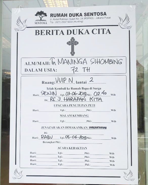 teladanjakarta's tweet photo. Telah berpulang ke rumah Bapa, Ayahnda tercinta dari teman Teladan kita @mosesmmms dan @eliozzz (Cheetahs) pada hari Senin kemarin, 3 Juni 2019.

Semoga Ayahnda diterima disisi Bapa yang Maha Kuasa dan Pengasih. Serta diberikan kekuatan kepada keluarga yang ditinggalkan 🙏 https://t.co/X76q6U6cVj