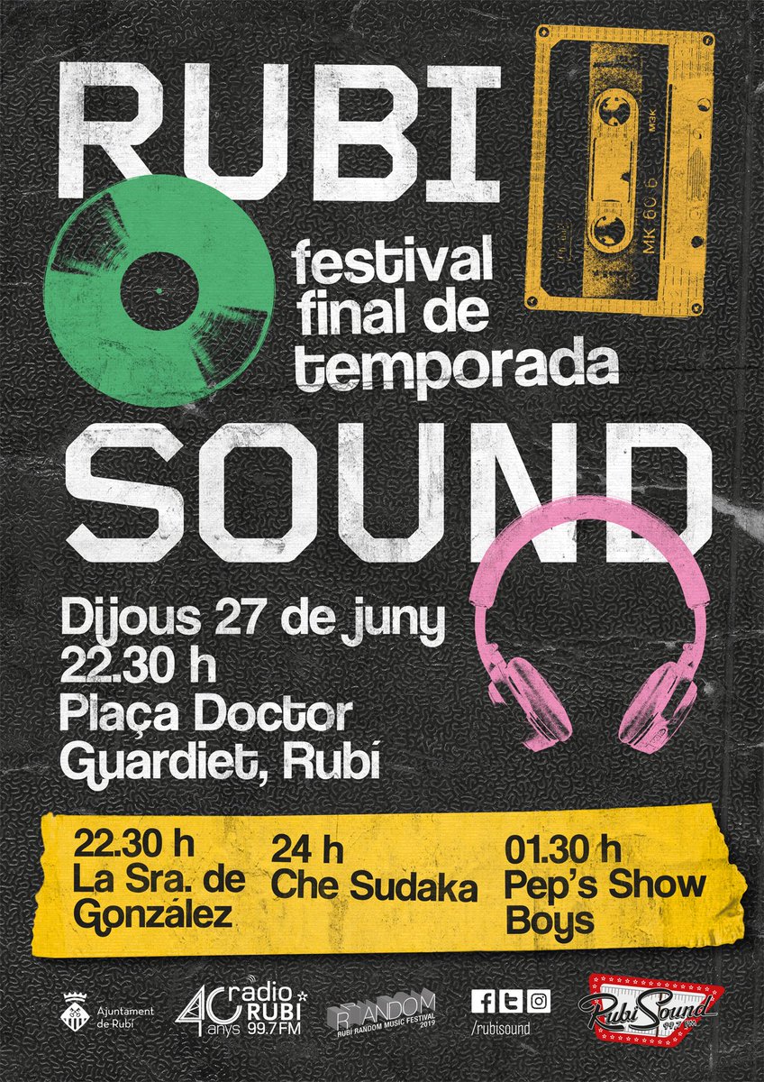 El <a href="/RubiSound/">RubiSound</a> tornarà el 27 de juny dins el @rrandomfestival amb les actuacions de les bandes locals La Señora de González, @chesudaka i <a href="/pepsshowboys/">Peps Show boys</a>. Serà un concert molt especial que inaugurarà els actes del 40è aniversari d'@inforadiorubi ow.ly/gWC750uw4ic #rubicity