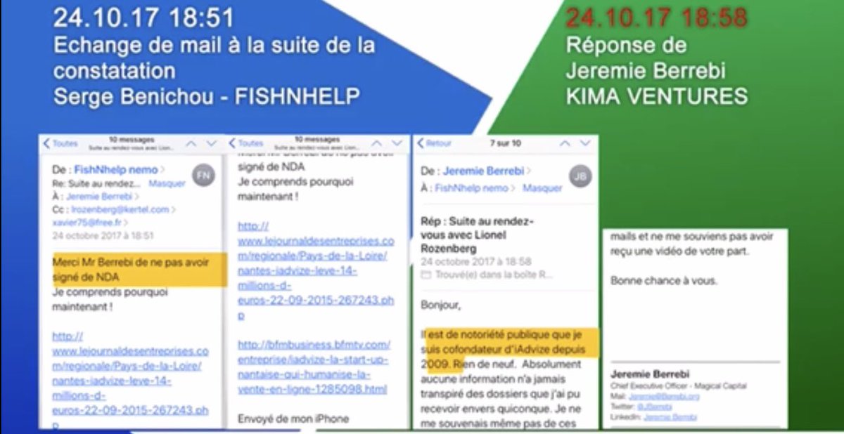 FishNhelp's tweet photo. Échanges de mails avec #Jeremieberrebi qui reconnaît être le fondateur et associé de #iadvize #kimaventures depuis 2009 et qui avait refusé de signer #NDA suite à l’annonce de la levée de fonds @Bpifrance @idinvest #ibbu #startup #entrepreneur #transparence https://t.co/kmjadJG8dB