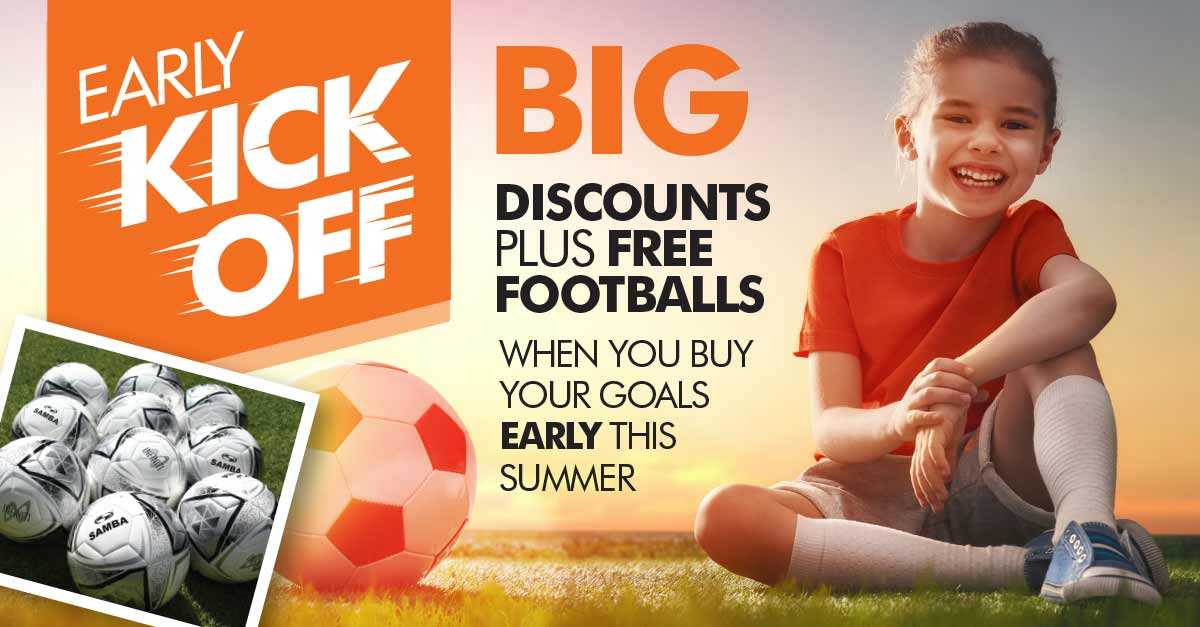 EARLY KICK OFF to our silly season!

Up to 20% off metal football goals plus get 10 free Training Balls for any order over £1000 (ex VAT). For info call 01785 594421 or go to markharrod.com/early-kick-off/ #discountgoals earlykickoff #freefootballs