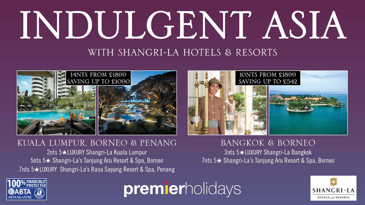 We have some cracking deals for an indulgent Asia holiday, staying at <a href="/ShangriLaHotels/">Shangri-La</a> in KL, Borneo and Penang from £1,899pp for 14 nights, and in Bangkok and Borneo from £1,899pp for 10 nights ♨️ 🏨 🌏 

To book, contact our travel experts' team today #TravelTuesday