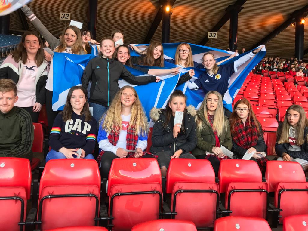 ArdAcademy's tweet photo. Miss Connolly, Mr Law, Mrs Stewart and@ArdAcademy pupils visited Hampden to support Scotland's Woman's National team against Jamaica and enjoyed celebrating the 3-2 win!#positiverelations https://t.co/7vKu2WNwWf