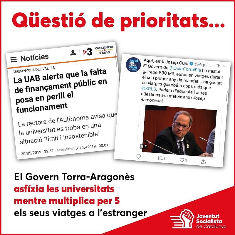jscbarcelona's tweet photo. El tàndem processista té clares les seves prioritats. Per desgràcia per a ells, nosaltres també. No donarem ni un pas enrere per defensar els drets de les joves! #desGovernTorra https://t.co/hEB1elp7pn