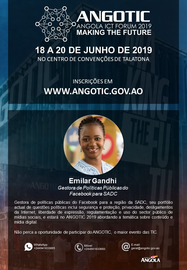 AngoticF's tweet photo. O Angotic2019 conta com uma variedade de Oradores nacionais e internacionais.
#emilarghandi, também é uma das nossas oradoras.

#angotic2019 #angoticforum2019 #angoticforum #angotic #angolaictforum #tic #tec #tecnology #angola #luanda #picoftheday #2019 #evento https://t.co/5Plqo4DHhD