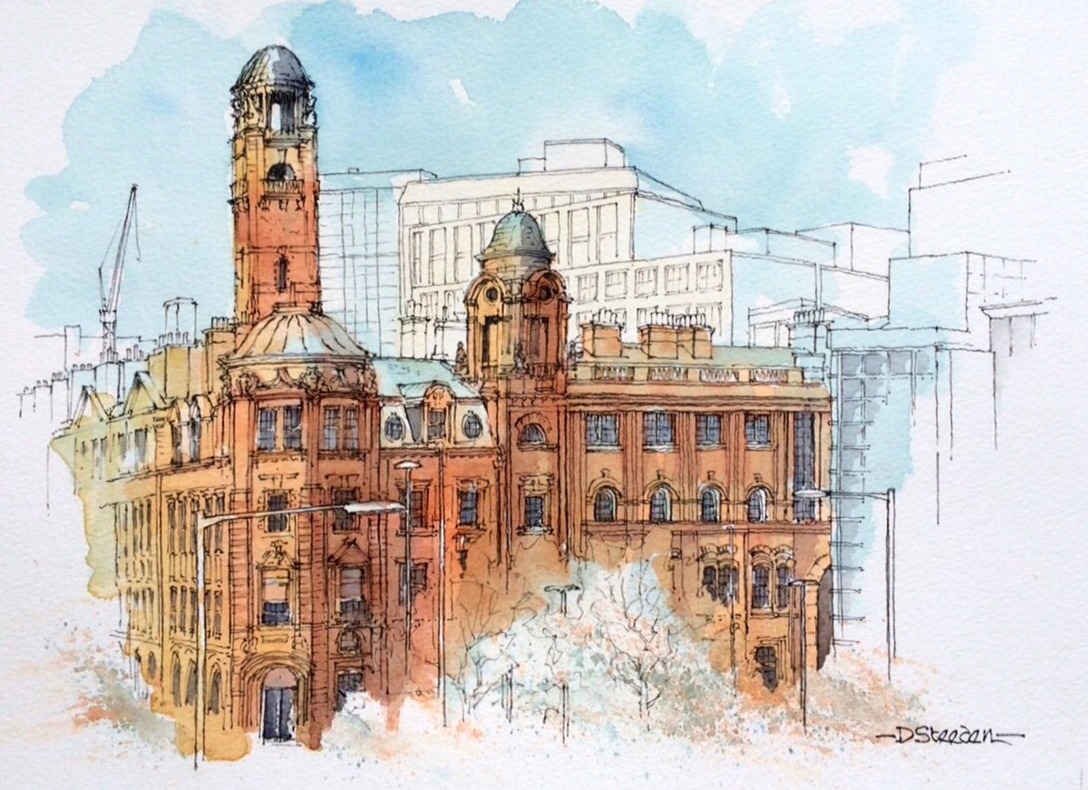 GardensBuxton's tweet photo. New @HighPeakArtists member David Steeden displays original urban watercolour sketches in Gallery in the Gardens. Here's an example - London Road Fire Station, Manchester, painted en plein air. #Buxton #Derbyshire #ArtistTuesday https://t.co/A3jn5M1u9T