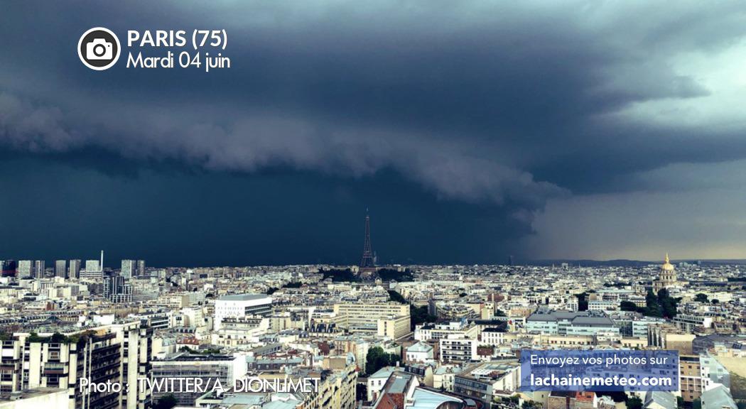 lachainemeteo's tweet photo. Impressionnant #arcus sur #Paris au passage de l'#orage vers 18h. Crédit : @a_dionlimet https://t.co/85fzMMzWij