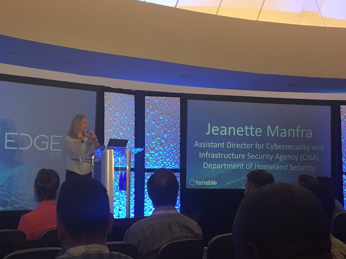 JBizzle703's tweet photo. Fantastic talk by @CISAManfra from @CISAgov at @TenableSecurity #GovEdge2019. History of how the BOD’s has evolved to support a separation of VM and exposure management.
“Cybersecurity is not an intel problem, but more poor patching, misconfigurations, and unsupported OS’s.” https://t.co/AAKVfnGzXu