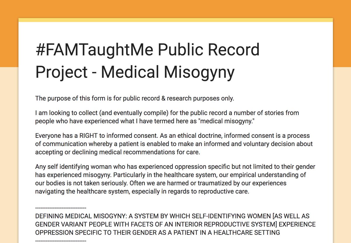 Someone, Somewhere on Twitter: "#FAMTaughtMe Public Record Project ⚠️ Medical  Misogyny Submit your story with credit, or anonymously. Sharing is  welcomed! https://t.co/k8K627t8Ah… https://t.co/1LsdocduFB"