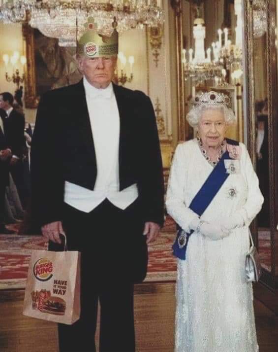 SimComplicated's tweet photo. regal... #TrumpUKVisit #Trump #Queen #lol https://t.co/MNlQpRpLhF