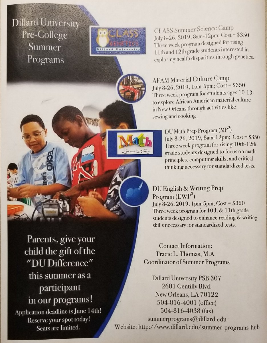 DuPrograms's tweet photo. @du1869 DU has summer programs available in English, Math, Science and African American material culture! Spots are still available! Apply by June 14th!  
https://t.co/F3jgrKSiFp https://t.co/cqD9if4Wgy