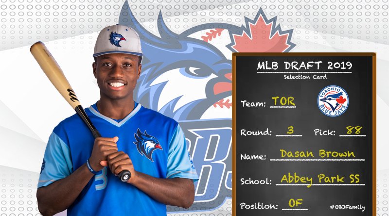 OntarioBlueJays's tweet image. Congratulations to OF Dasan Brown (@dasani_brown3) on being selected in the 3rd Round, 88th Overall by the @BlueJays! #MLBDraft2019 #OBJFam