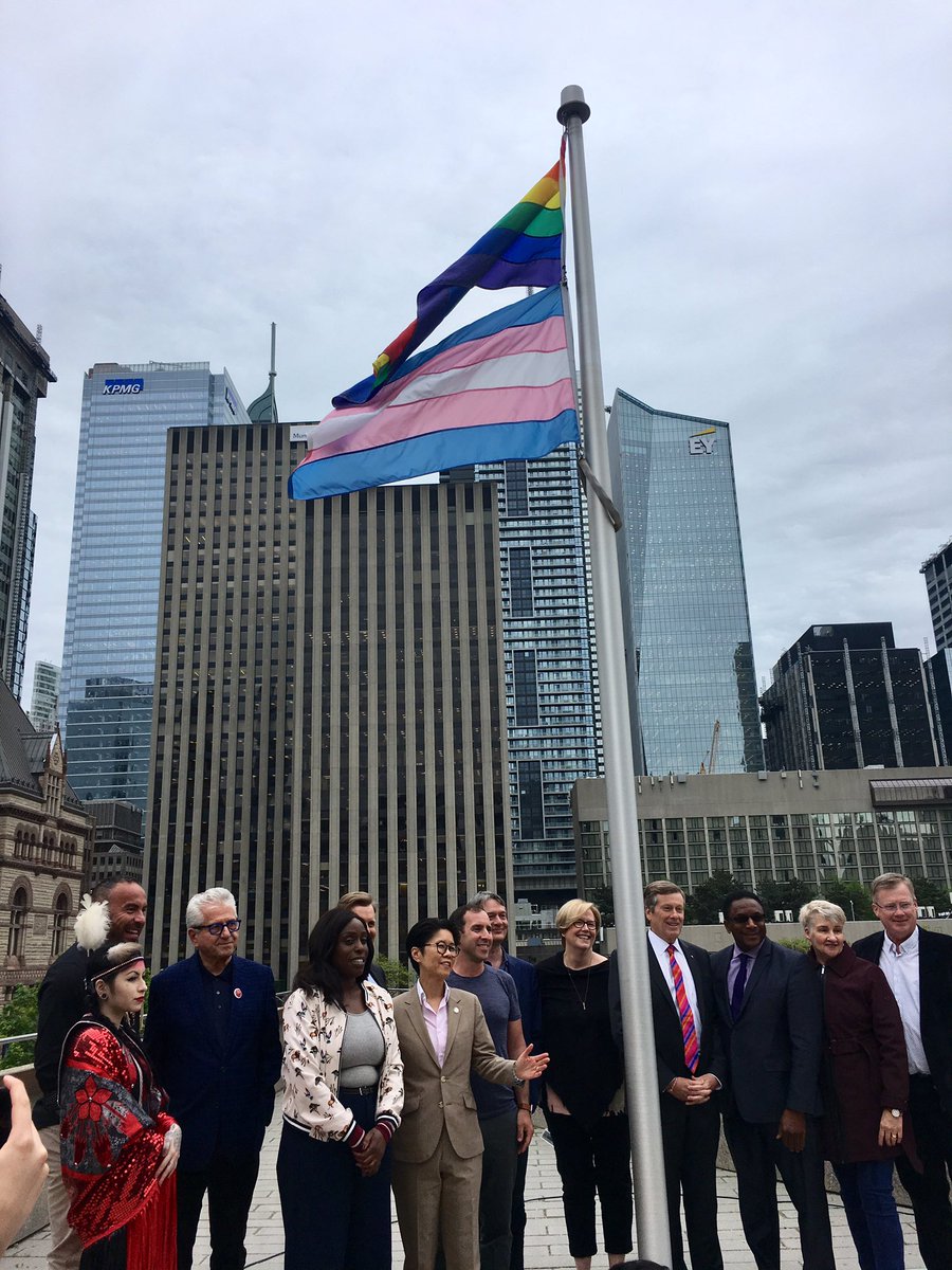 Honoured to be here at @cityoftoronto for the raising of the Rainbow and Trans flag on behalf of @MilesNadalJCC. 🏳️‍🌈 #loveislove #prideisbeautiful