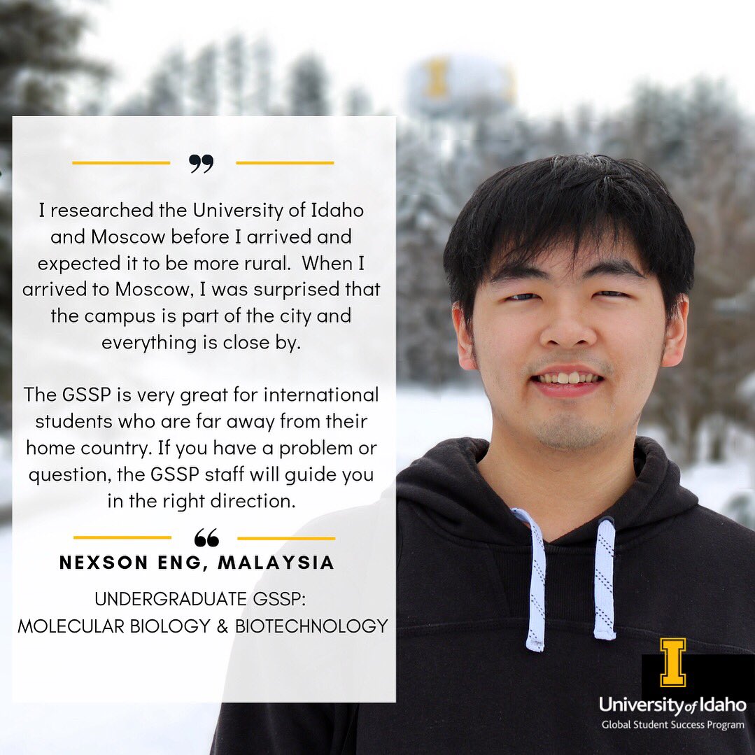 uidahoglobal's tweet photo. Meet Wei Khuan (Nexson), from Penang, Malaysia.  Nexson began his studies with the U of I GSSP this January 2019. We are so happy to have Nexson in our program and look forward to seeing all that he accomplishes! #TestimonialTuesday #gsspvandals https://t.co/S7SWtlCgCO