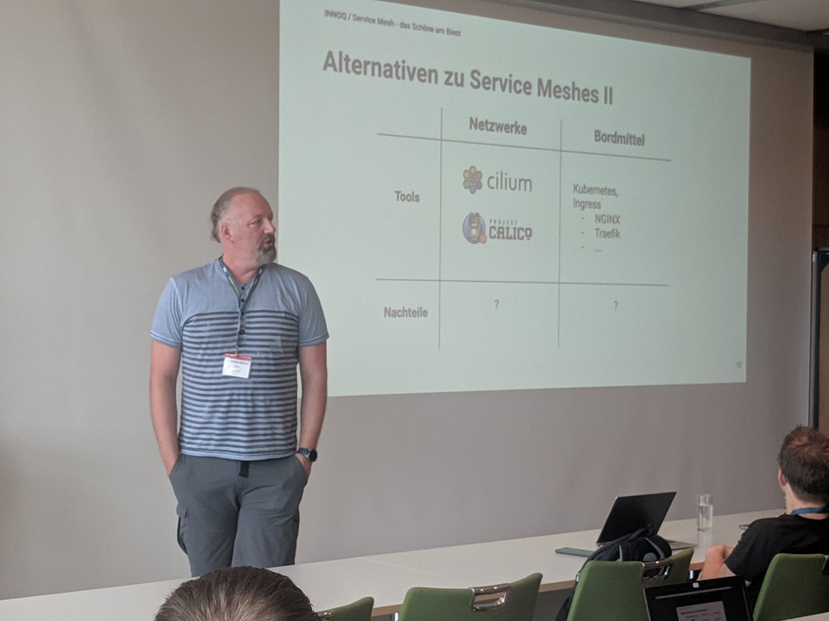 EssentialDevOps's tweet image. Keine Konferenz ohne Service Meshes: Hanna Prinz und @fakod widmen sich dem Thema und zeigen Potenziale, Grenzen und auch Alternativen zu #Istio und anderen Konsorten. #DevOpsentials19