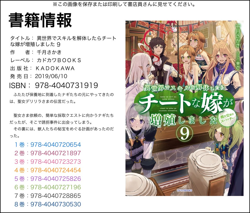 千月さかき 創造錬金術 ２巻は９月１０日発売です Pa Twitter 異世界でスキルを解体したらチートな嫁が増殖しました 第２１９話を更新しました T Co Pomzobsege ナギたちは 魔王欠乏症 の調査を続けます ポーション使いの的には 飲み過ぎ注意