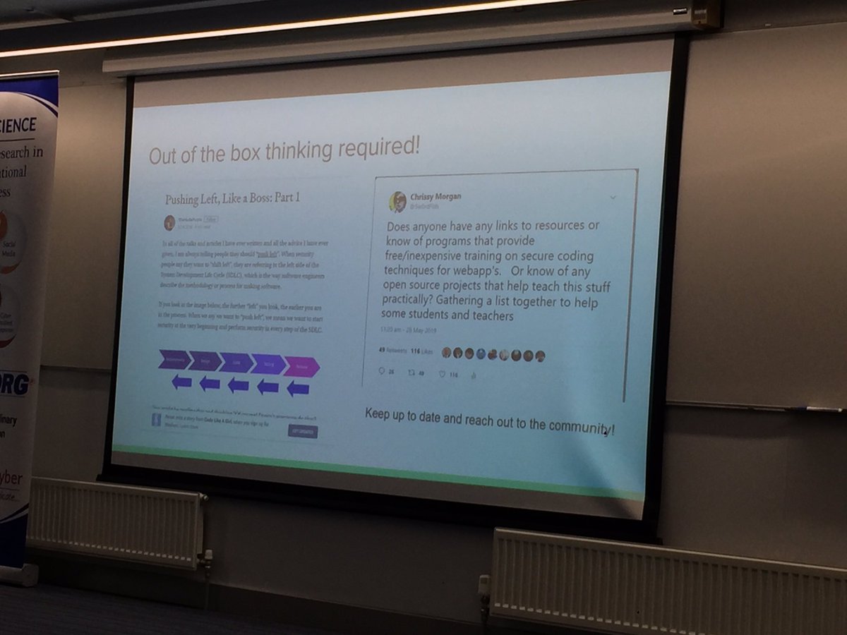 dscruzes's tweet photo. Security: out of the box thinking required - @5w0rdFish Chrissy Morgan - amazing keynote today at #CyberScience2019 #secse2019 https://t.co/hAF0gEGk2I