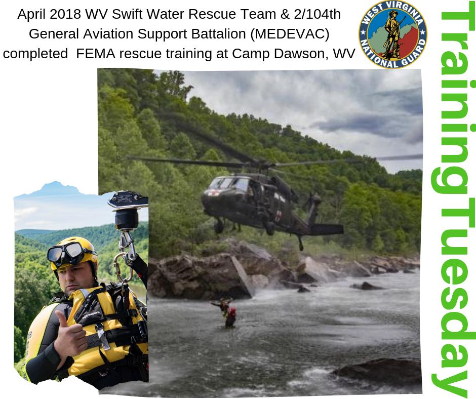 WVNationalGuard's tweet photo. For #TrainingTuesday we are looking back to 2018  when our aviation and swift water team Soldiers worked together on the #CheatRiver in Preston County, https://t.co/tQ5LhqG1gU., on search, rescue and evacuation to FEMA standard.

#knowyourmil #weguardwv https://t.co/kM4c4e38QE