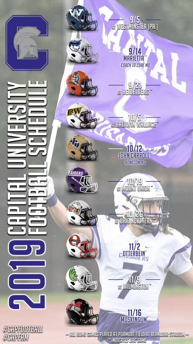 CapitalU_FB's tweet photo. Come see the Crusaders in action this fall! You have to #EarnIt every week in this league. We’re excited to see what our hard work will yield in 2019! #CapFootball #JOA #RYFP #DMGB #CapFam https://t.co/ydlVUzu8Zn