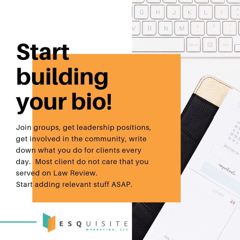 ESQuisiteMarke1's tweet photo. It's never to early (...or late) to start perfecting your bio!
https://t.co/zl73Qq7twy
#AttorneysWhoMarket #ESQuisite #LegalMarketing #BusinessDevelopment #ESQuisiteForYoungLawyers https://t.co/5kYmcyBUm0