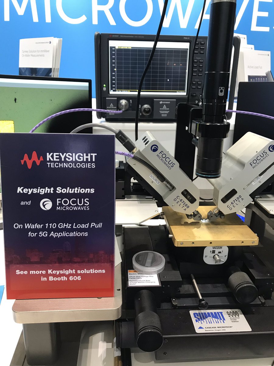 FocusMicrowaves's tweet photo. Live on wafer 10-67GHz #loadpull at our booth #1030 using #deltaTuners https://t.co/itZzXHG2E1