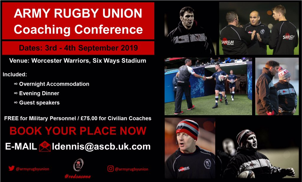 ARU Coaching Conference | Save the 📅 3rd/4th September | 📍Sixways Stadium, Worcester All Welcome 👋🏻 📧 Book your place ASAP 👀👇🏻 @ArmySportsLTRY @armyrugbyunion