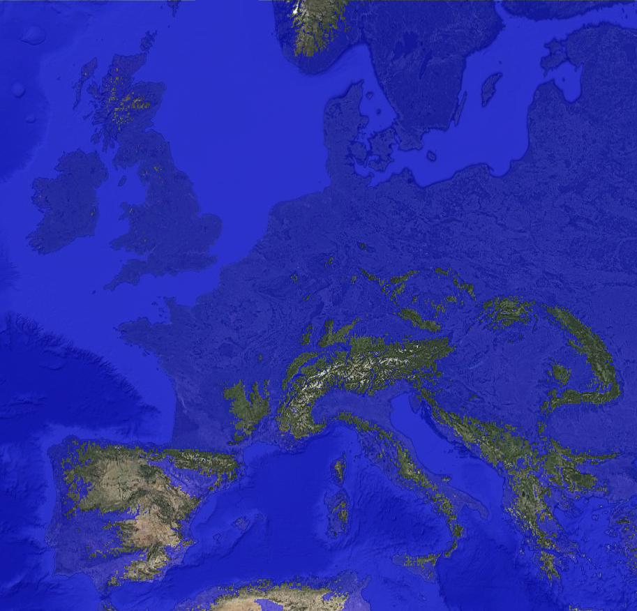 ¿Qué pasaría si el nivel del mar subiese 600 metros? Europa prácticamente desaparecería del mapa. Pero Madrid, que a fin de cuentas es lo que importa, seguiría donde está pero más cerca de la costa.