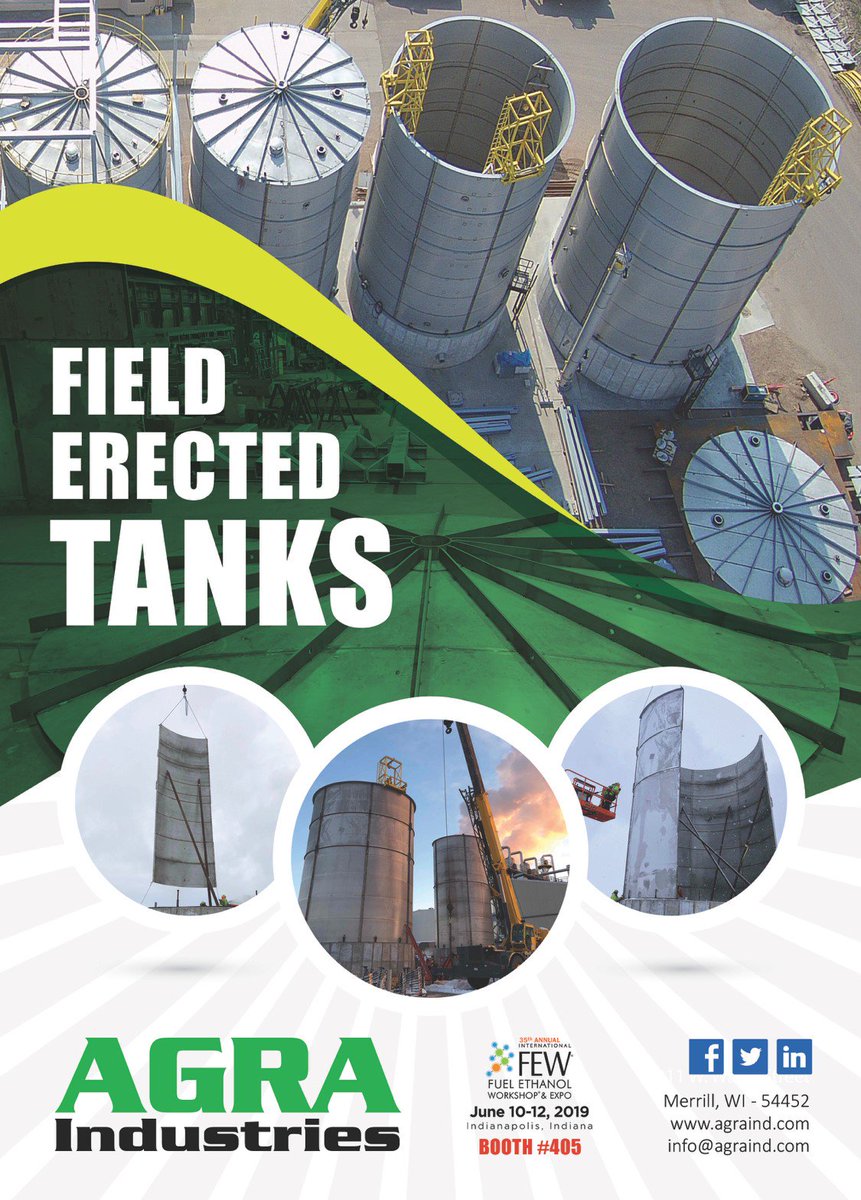 Excited for the FEW next week in Indianapolis, which is being touted as “The Producer’s Event”… Stop by the <a href="/AGRA_Industries/">AGRA Industries</a> booth – #405 – and learn how our Field Erected Tanks can save you time and increase the ROI on your project! #FEW19 #Tanks #E15yearound  #E30 #Ethanol