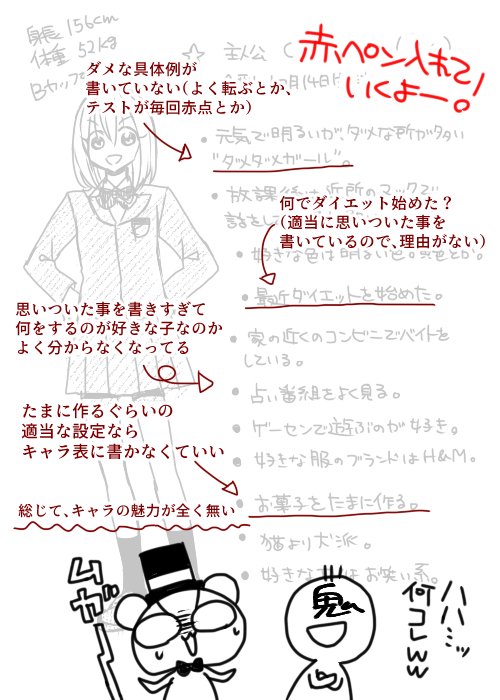 くまき絵里 A Twitteren 私がデビュー前 鬼の担当さんにキャラクター表 を見せても ボツ を一年間食らい続け プロットにさえいけなかった原因になった 当時の私のダメな キャラクター表
