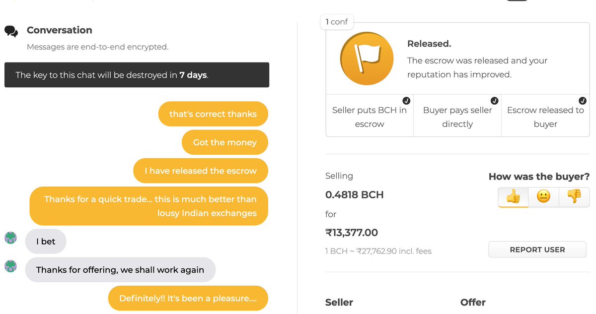 SilentSeekerX's tweet photo. Just did my first https://t.co/m6AXuoRWEF trade and it was awesome!! 

#IndiaWantsCrypto #BitcoinCash #BCH #bchforeveryone #LocalBCH https://t.co/AFP3Dx6zHF