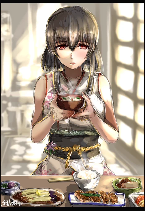 お吸い物飲んで「ふぅ、幸せ」って言っちゃう山城 
#艦これ版深夜の真剣お絵描き60分一本勝負 
#艦これ版真剣お絵描き60分一本勝負_20190604 