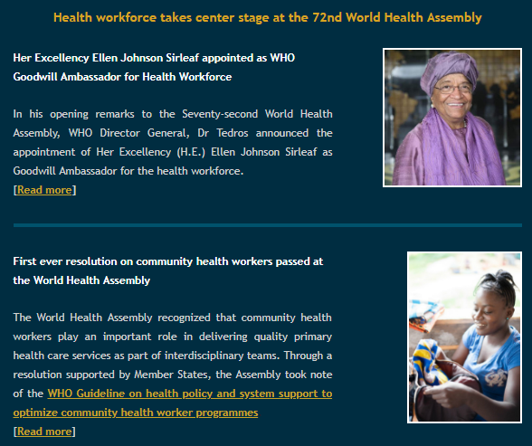 Check out our round up of the #healthworkforce activities at #WHA72 
bit.ly/2MsheHI