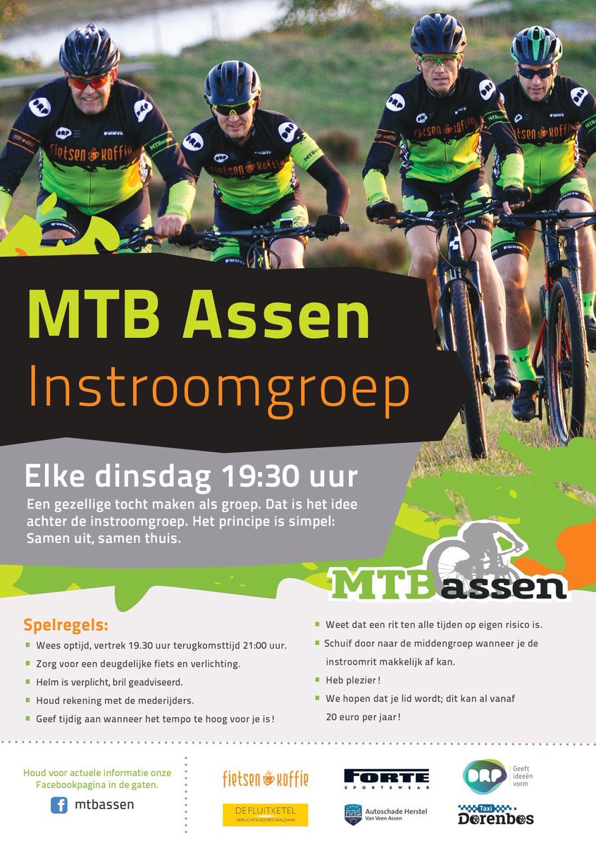 MTBAssen's tweet photo. In verband met weersverwachting:

Zowel de jeugdtrainingen en de instroomgroep gaan vanavond DOOR. 

De instroomgroep zal een aangepaste route maken dichtbij Assen en eerder stoppen indien de weersomstandigheden daartoe reden geven. 

Graag tot vanavond; start instroomgroep 19:30 https://t.co/4hEvSoE7NP