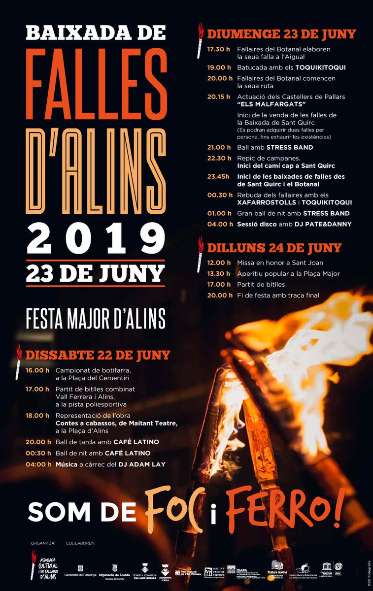 fallesalins's tweet photo. Us esperem a totes i tots! .
#programa2019 #alins #vallferrera #pallars #somdefociferro #femsobira #fallesalins19 #falles #fallespirineus #fallespallars #patrimoni #patrimonicultural #patrimoniimmaterial #heritage #unescoworldheritagesite #pnaltpirineu @dgcphotographer #nitmagica https://t.co/V33HRKfIRF