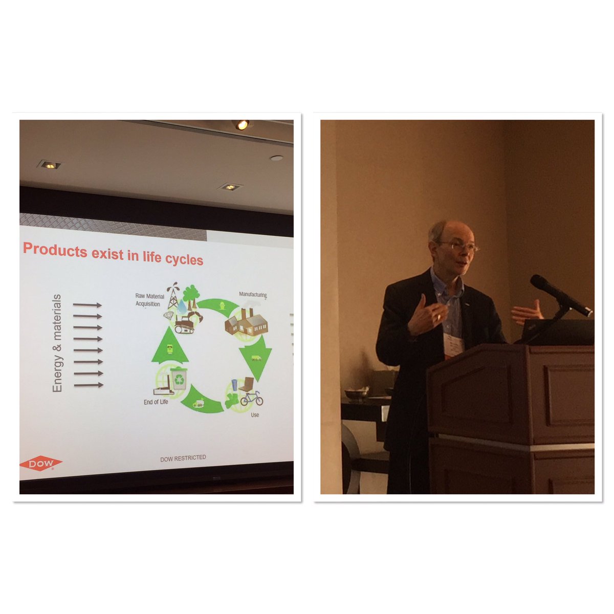 DRBoverhof's tweet photo. Rich Helling -  The godfather of LCA-  talks life cycle assessment as a sustainability tool at ACS CERM- @DowNewsroom @euniceheath5 @mary_draves https://t.co/6xs5OtuZ7B