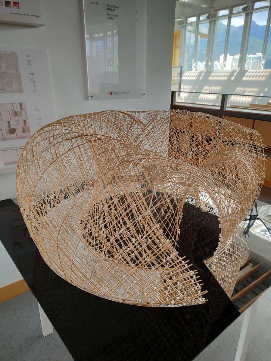 INBARofficial's tweet photo. The Chinese University of #HongKong's @CUHKofficial #Architecture department features an impressive display of #bamboo model structures to inspire students to use this versatile, abundant construction material 👏👏👏Amazing!💚#TheNextGeneration #EcoConstruction #BuildWithBamboo https://t.co/Z7HoAeBeEa