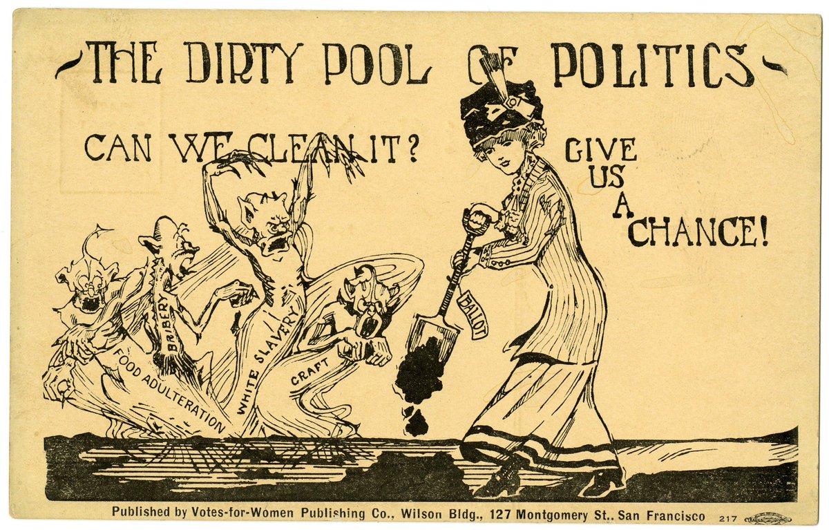 amhistorymuseum's tweet photo. Postcards like this one raised awareness and money for the National American Woman Suffrage Association. 
This made argument that women could clean and order their homes, they could clean and order society.  #19thAt100 #BecauseOfHerStory https://t.co/xqiBiVH804
