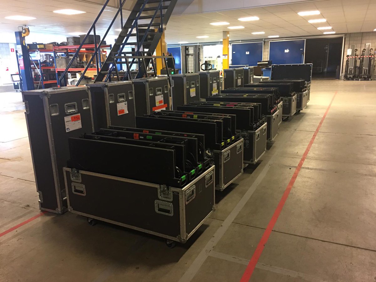 #behindthescenes: all these flightcases were lined up to leave for Provada at RAI Amsterdam, starting today. We provide #AV equipment, #videowalls, screens and a lot more for 8 stands.