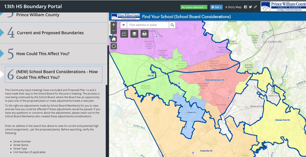 PlanningPWCS's tweet photo. We are helping SB Members explore all options for #PWCS13HS boundary planning. Boundary configurations proposed by the Brentsville SB Member are available for review on Tab 6 of the boundary portal. https://t.co/jKNfJkh0dR. Plans 1a & 2 will still be presented tomorrow to SB. https://t.co/HX80c25qdx