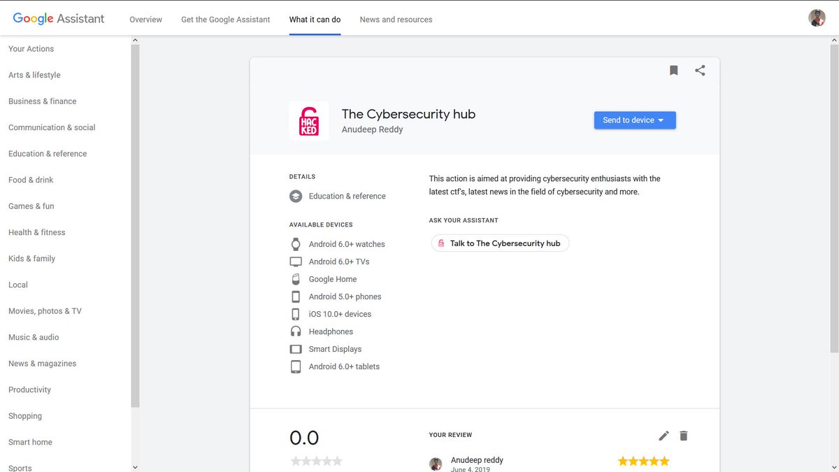 Anudeepc85's tweet photo. Hey guys, check out my action #Thecybersecurityhub on @ActionsOnGoogle . It's is driven by a web-hook built on @nodejs.
Thanks for the support @bharatmk256 ✌️
https://t.co/J1FNkQJqR0 https://t.co/AZP097jfzn