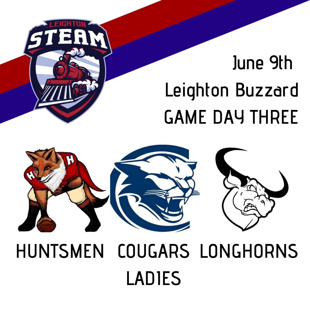 SteamFlag's tweet photo. This weekend sees American Football arrive in Leighton Buzzard as the BAFA league drops into Leighton Rugby Club! Action starts at 10am!
Games vs @TheHuntsmenFlag @CoventryCougs and @Lincs_Longhorns
#TeamSteam #LetsGetSteaming #LeightonBuzzard https://t.co/Hovu4pIHmw