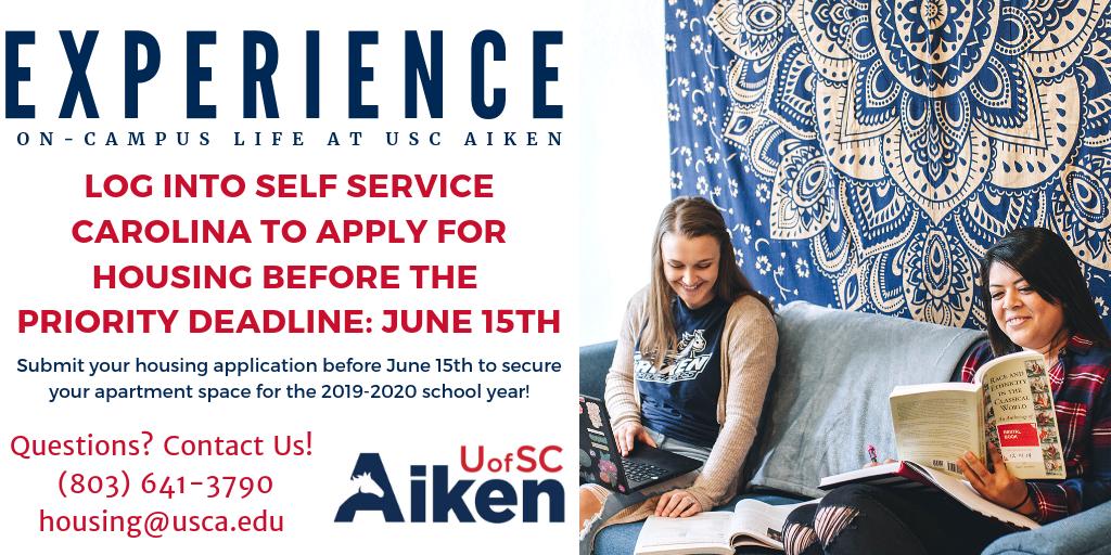 Class of 2023 - Apply for housing before June 15th to secure your apartment space on-campus! Apply online through Self Service Carolina today!