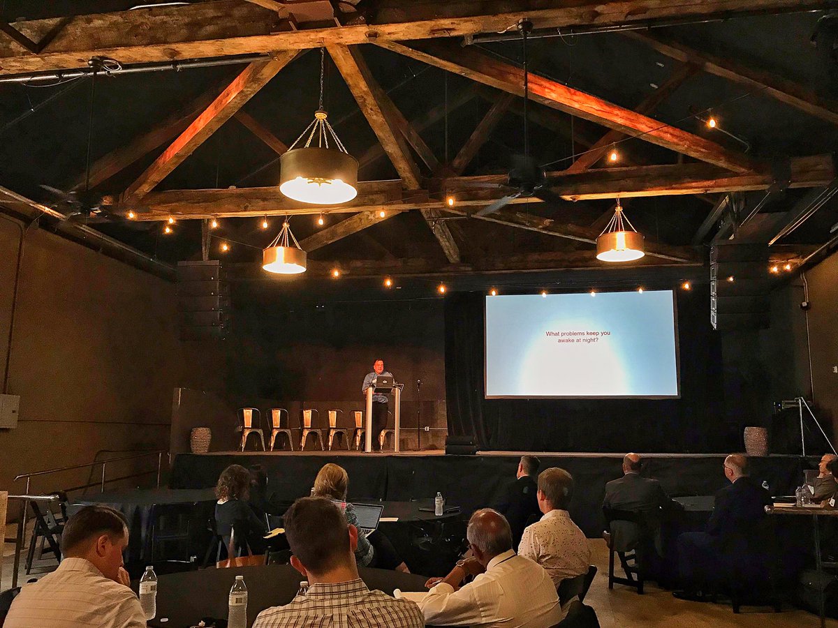 RichGranger's tweet photo. ”Cities that embrace the #geek are thriving. Listen to anyone who doesn’t fit the mold, and ideas will flourish. Build a #SmartCity that works for everyone.” — Scott Phillips from @CivicNinjas kicking off the #SmartCities Conference at #DYTstartupweek https://t.co/KyqY8KUS4A