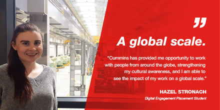 CumminsJobs's tweet photo. Curious to know what it's like to work for a global organization with a footprint in 192+ counties? See what Hazel, Digital Engagement Placement Student, has experienced at Cummins. #WorkingRight https://t.co/eFmhPqToDB
